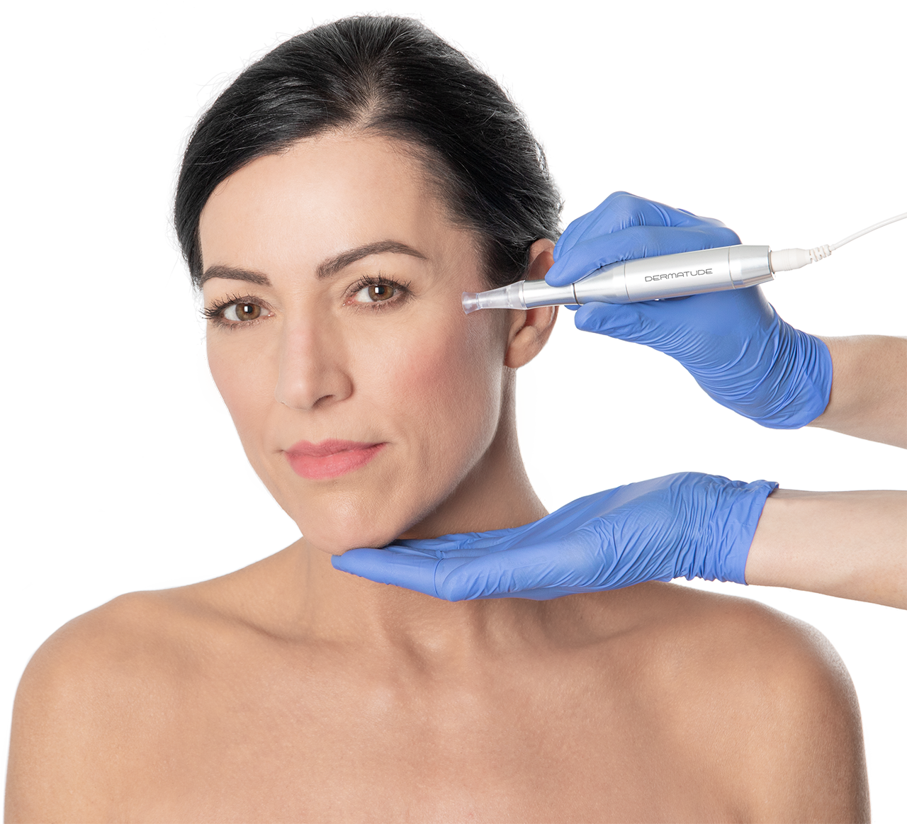 Dermatude Meta Therapy treatment on model with handpiece and module